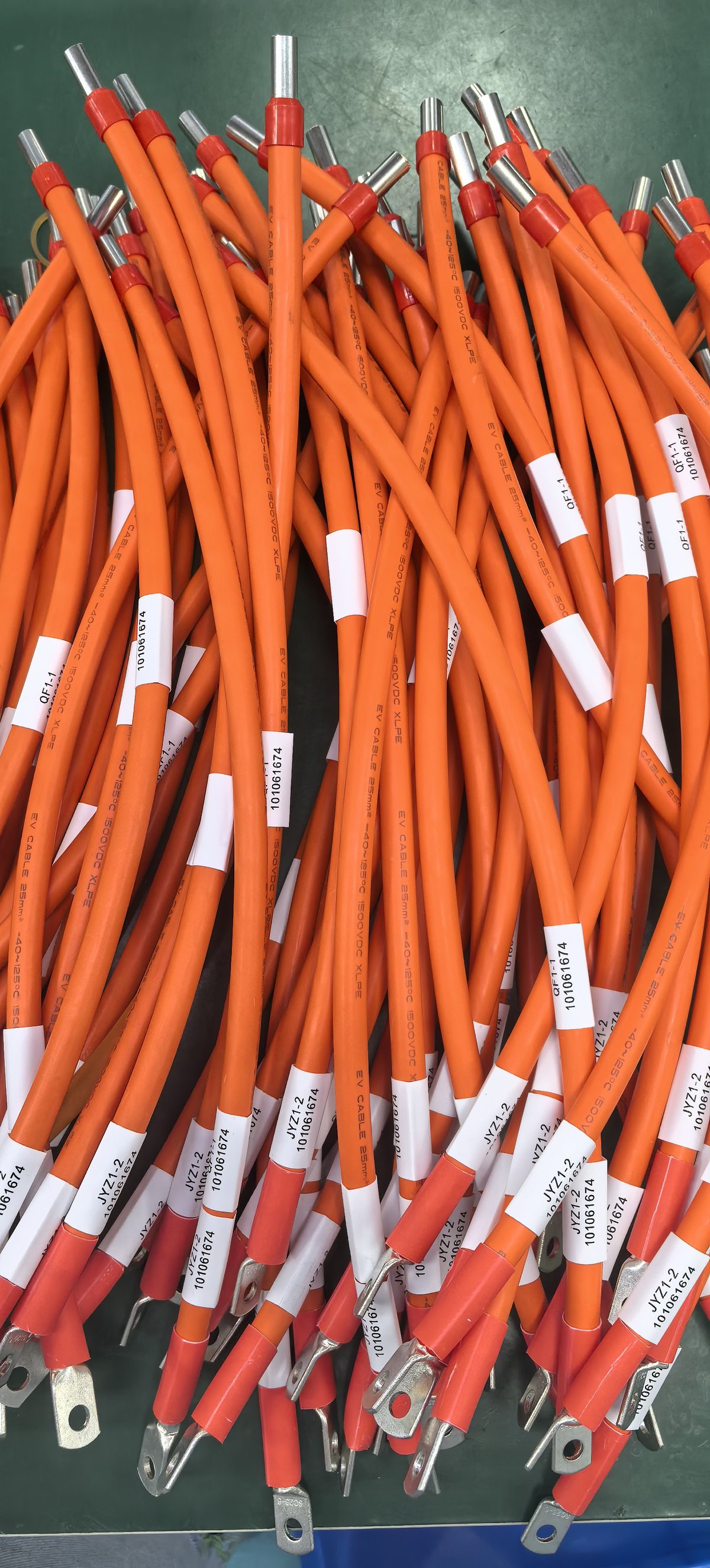 EV high-voltage orange cable assemblies with sealed ring terminal terminations